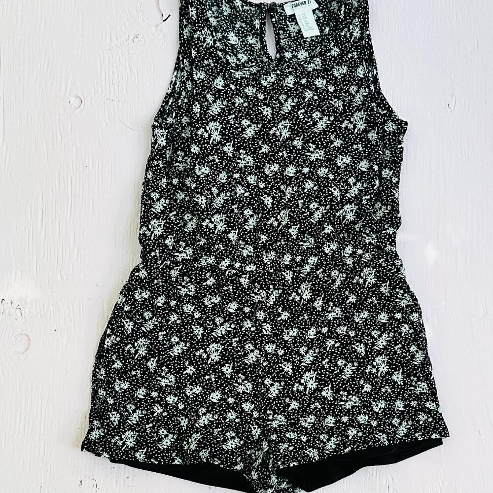 Forever 21 Romper Black White Floral Little Girls Size 9/10 Sleeveless Boho